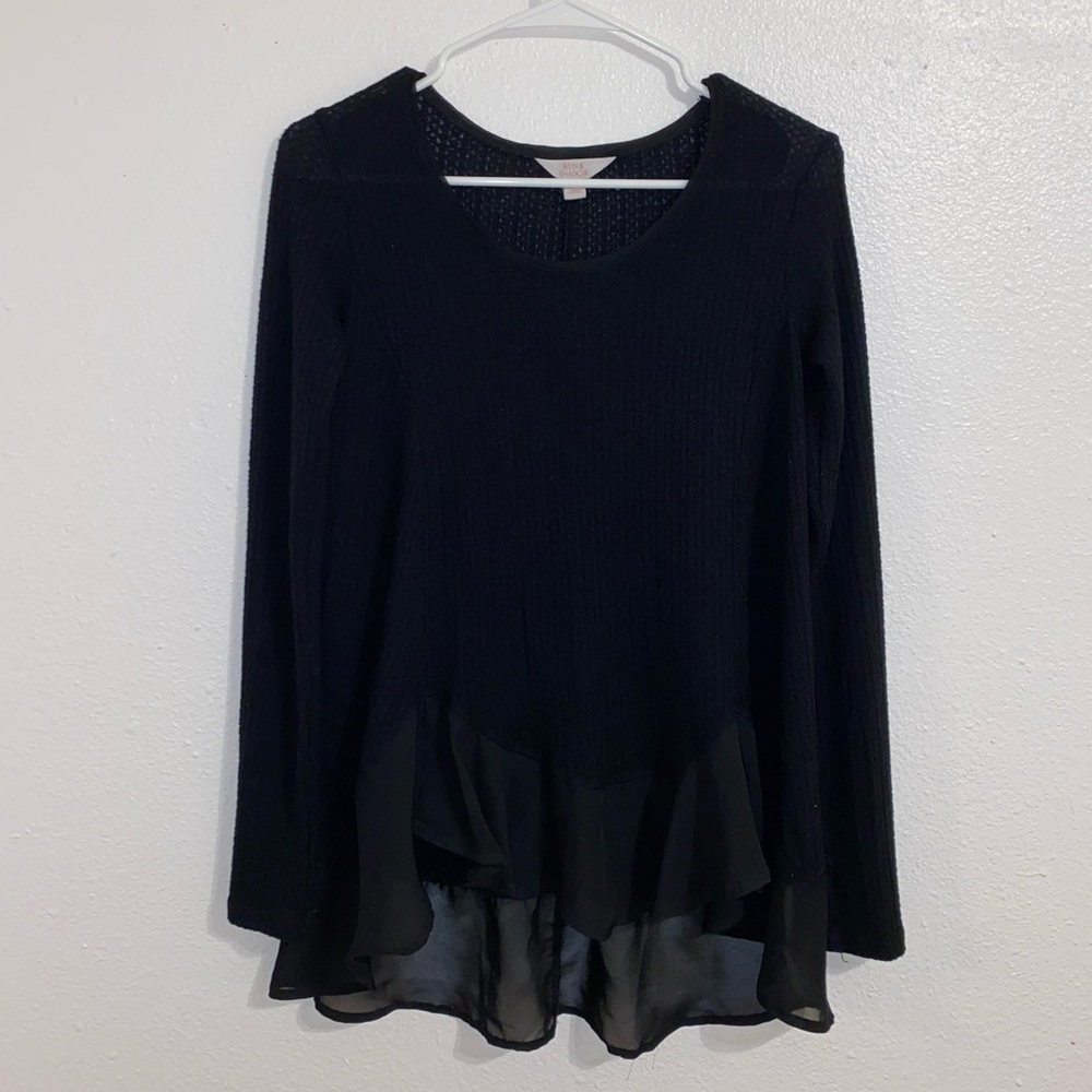 Sun & Shadow Black Long Sleeve Scoop Neck Ribbed Thermal Shirt Size XS